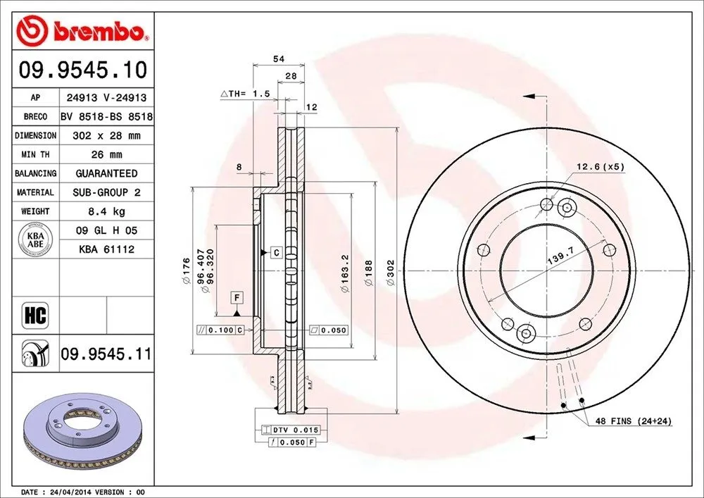 09.9545.11 Brembo Brake Rotor