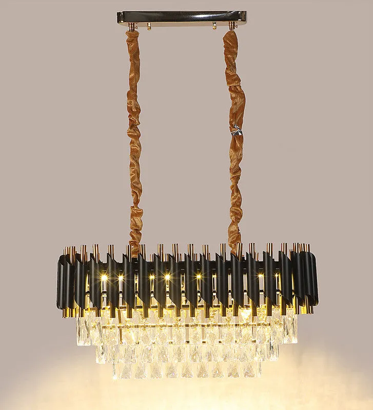 1015-600X300Mm Eliante Black And Gold Crystal Chandeliers  - Inbuilt Led Color Cw   Ww   Nw