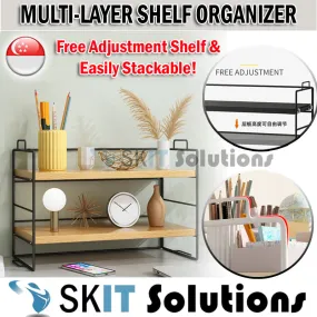 1/2/3 Tiers Desktop Shelf Organizer Adjustable Wood Display Desk Book Countertop Storage Rack Table Shelves Stand