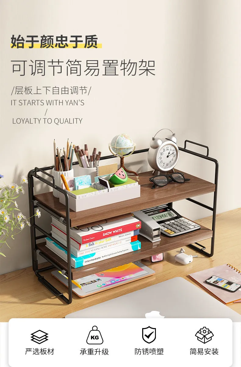 1/2/3 Tiers Desktop Shelf Organizer Adjustable Wood Display Desk Book Countertop Storage Rack Table Shelves Stand