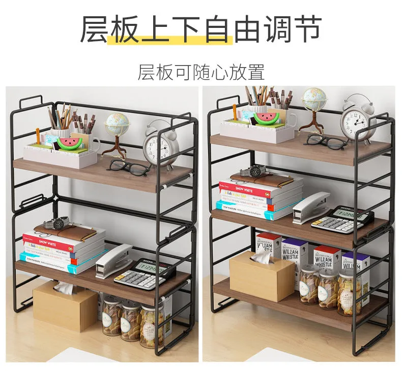 1/2/3 Tiers Desktop Shelf Organizer Adjustable Wood Display Desk Book Countertop Storage Rack Table Shelves Stand