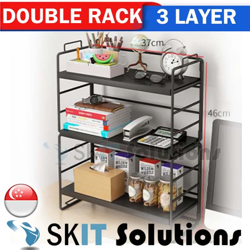 1/2/3 Tiers Desktop Shelf Organizer Adjustable Wood Display Desk Book Countertop Storage Rack Table Shelves Stand