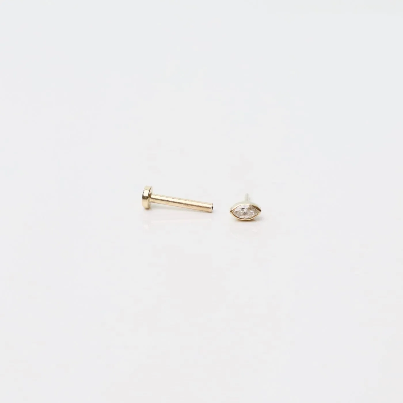 14k Gold Bezel Set Diamond Marquise Flat Back Stud - SINGLE