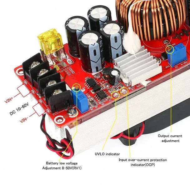 1500W 30A CC CV Boost Converter DC-DC Step Up Power Supply Adjustable Module DC10V-60V To 12V-90V