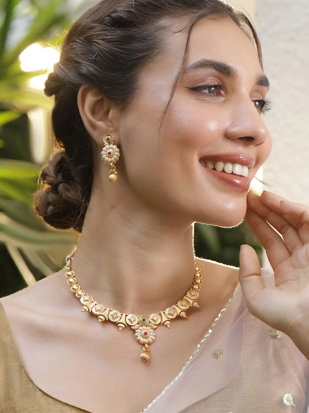 22KT Gold-Plated Stone-Studded Jewellery Set