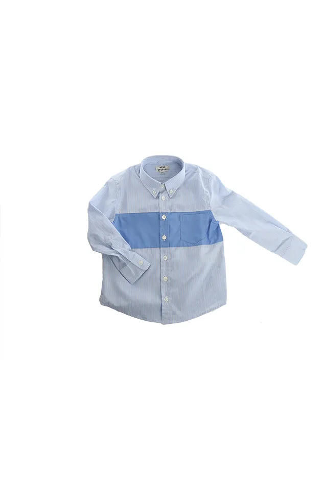 Acne Studios Mini Isherwood Blue Stripe Colorblock Button Up