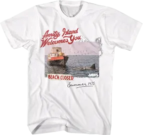 Amity Island Beach Closed Postcard Jaws T-Shirt