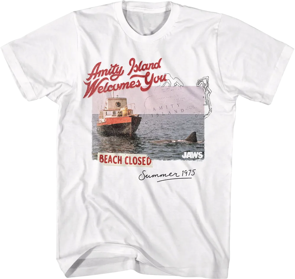 Amity Island Beach Closed Postcard Jaws T-Shirt