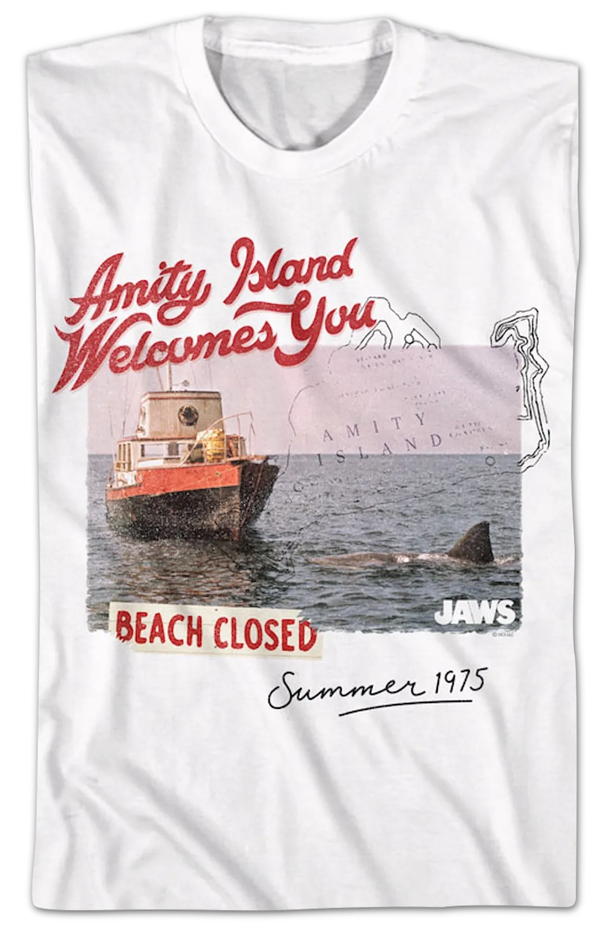 Amity Island Beach Closed Postcard Jaws T-Shirt