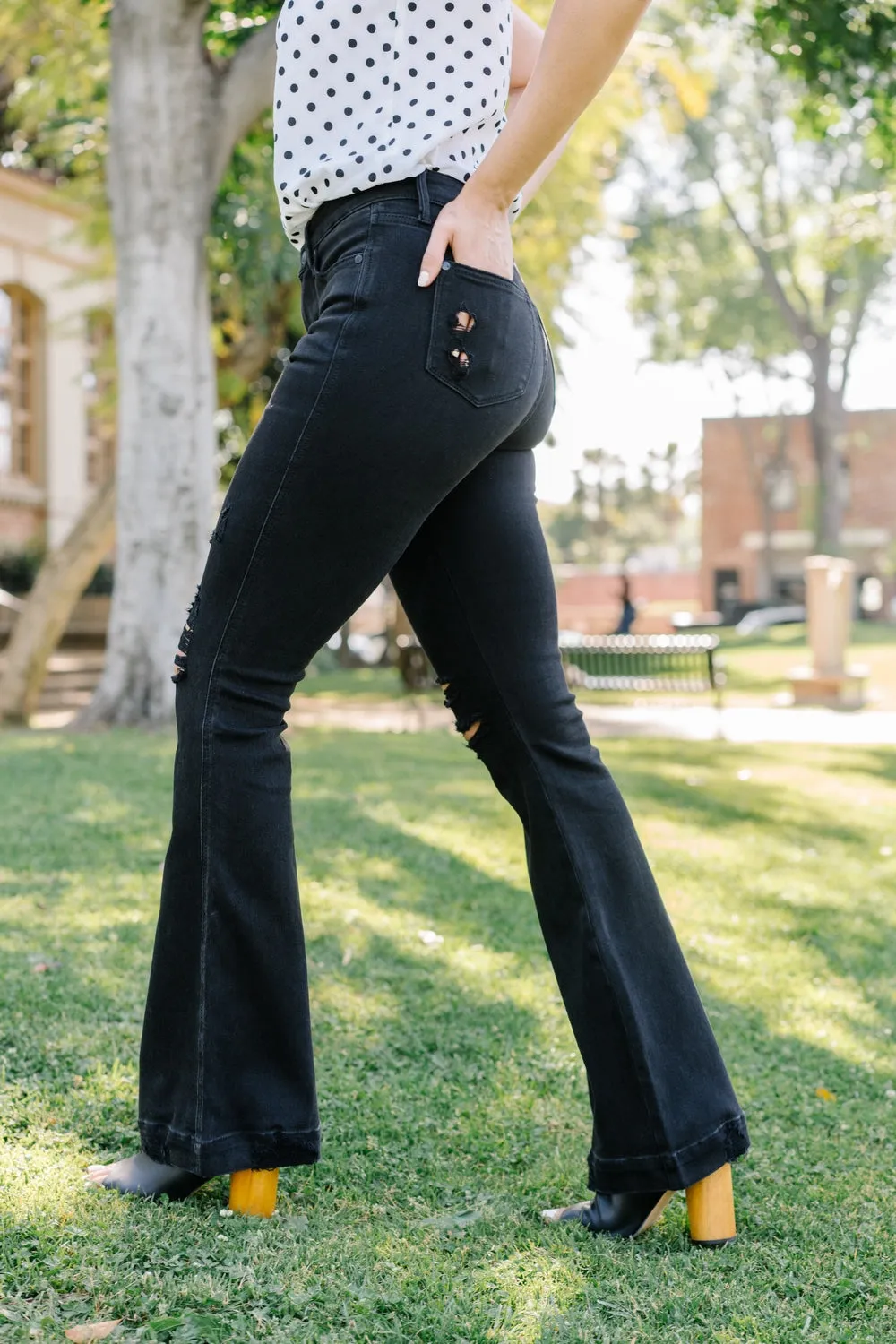 Amy High Rise Tummy Control Distressed Black Jeans