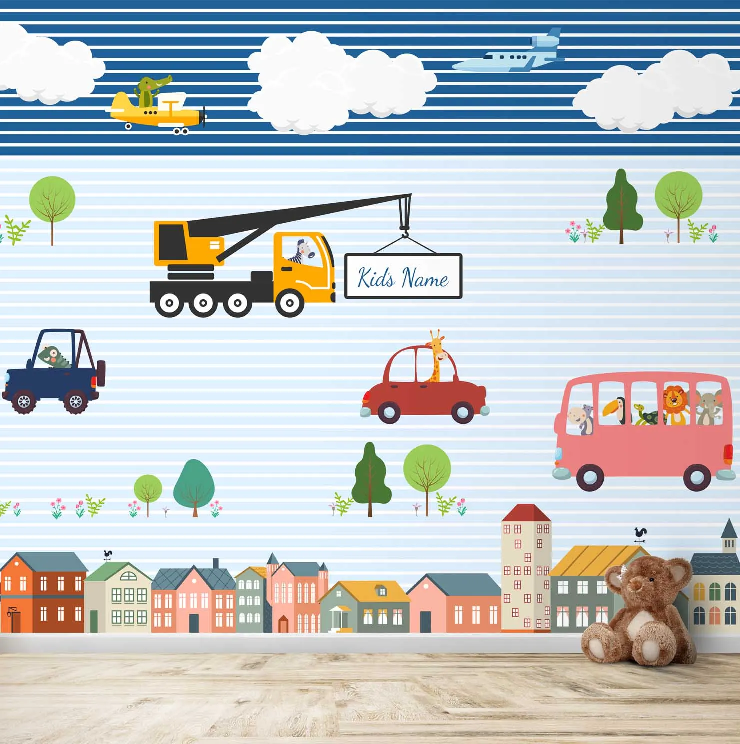 Animals Driving cars and planes Personalise Theme for Kids Room