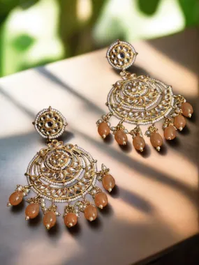 Artificial Stone Studded & Beaded Chandbali Earrings