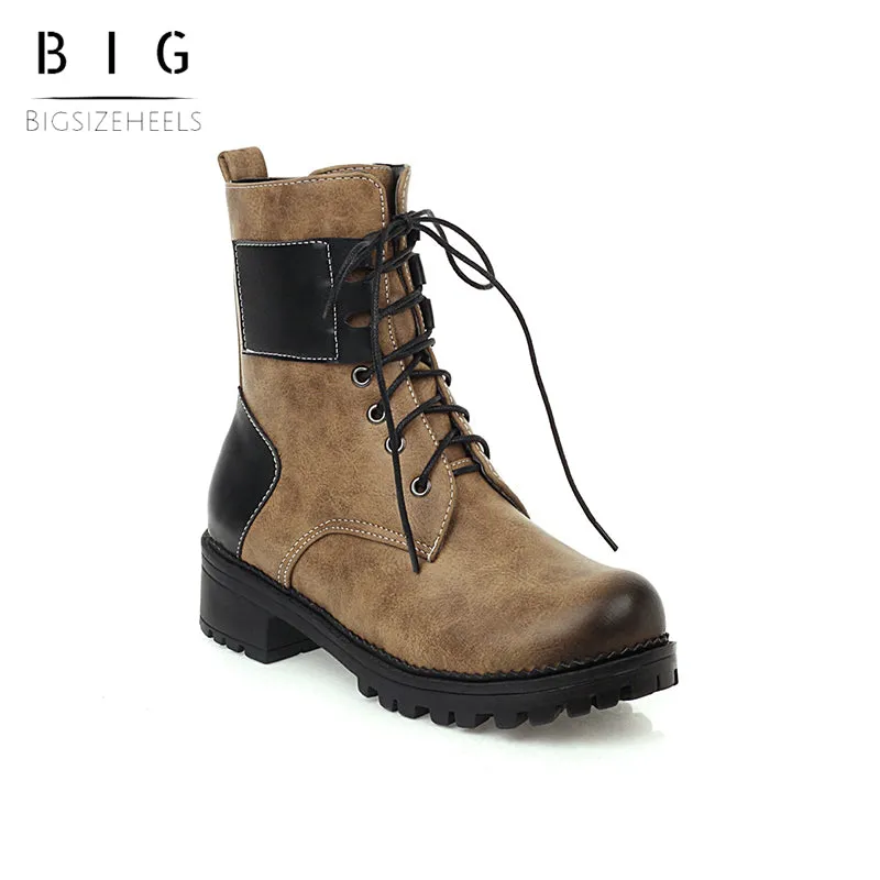 Bigsizeheels Colorblock retro fashion Martin boots - Brown