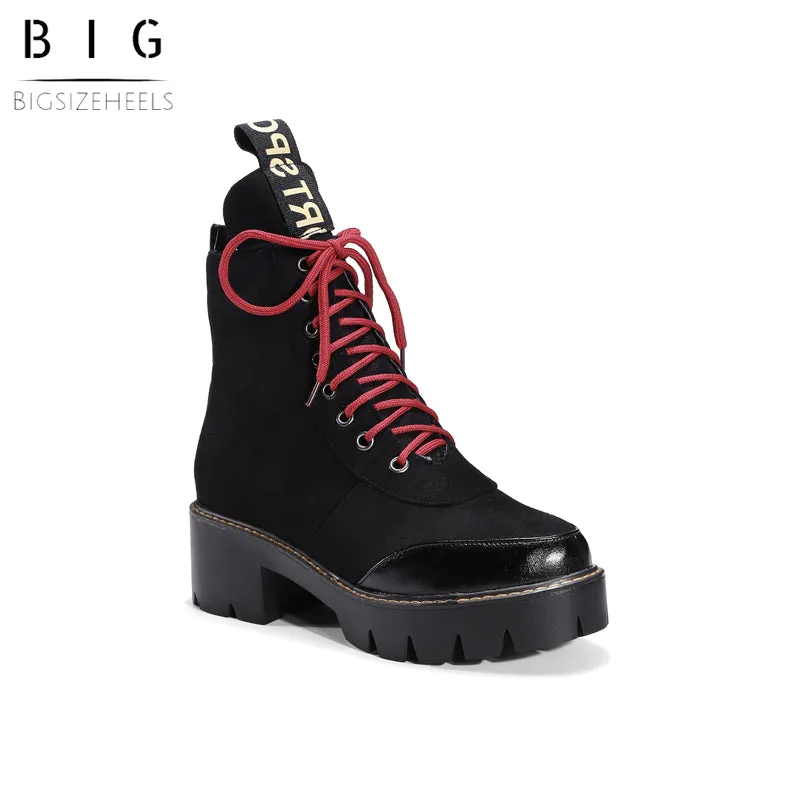 Bigsizeheels Round toe color strap Martin boots - Black