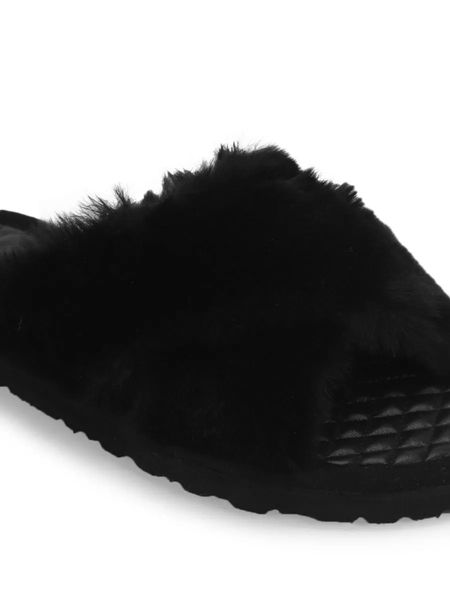 Black Fuzzy Fur Slippers