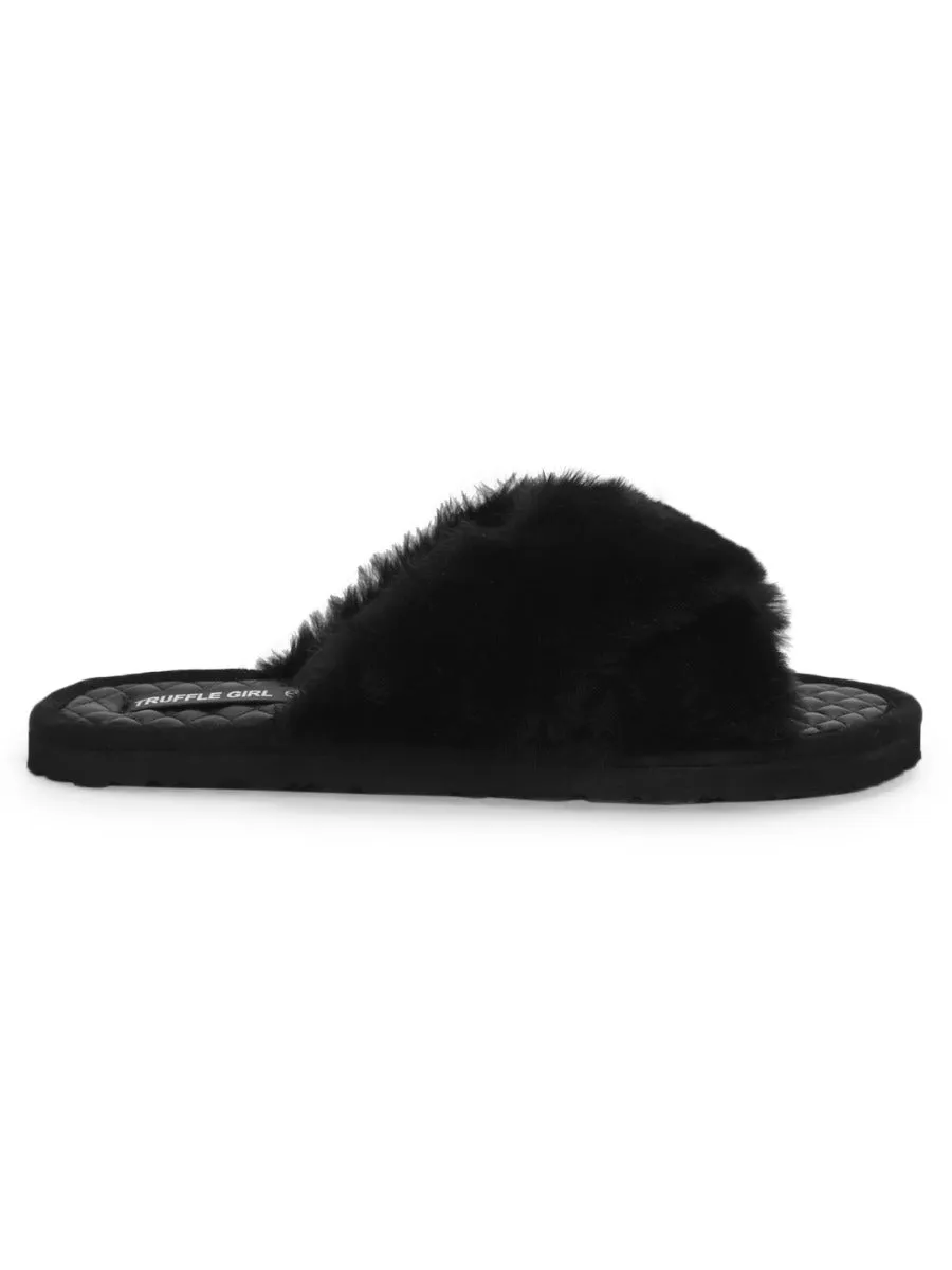 Black Fuzzy Fur Slippers