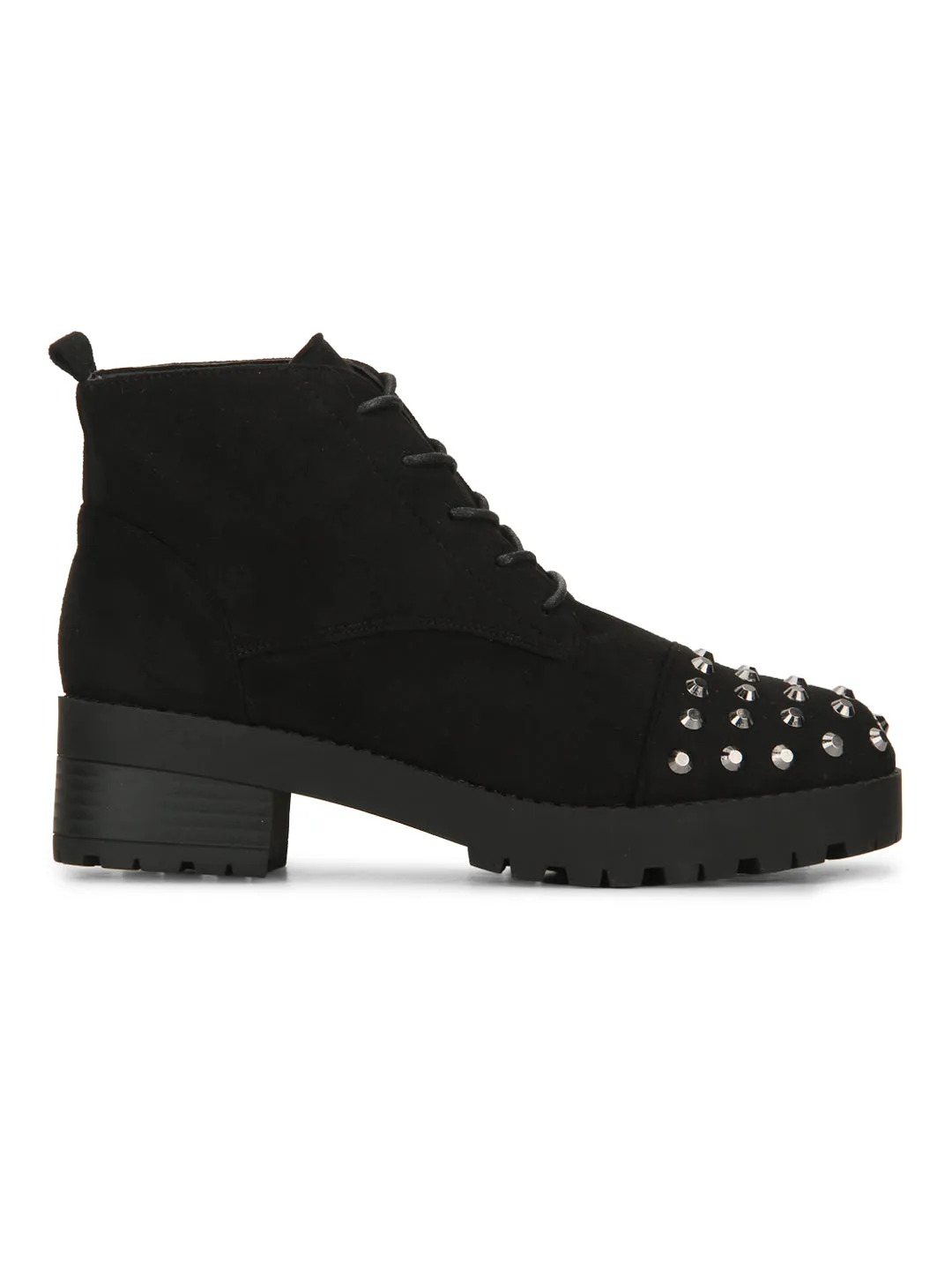 Black Micro Studded Biker Ankle Boots