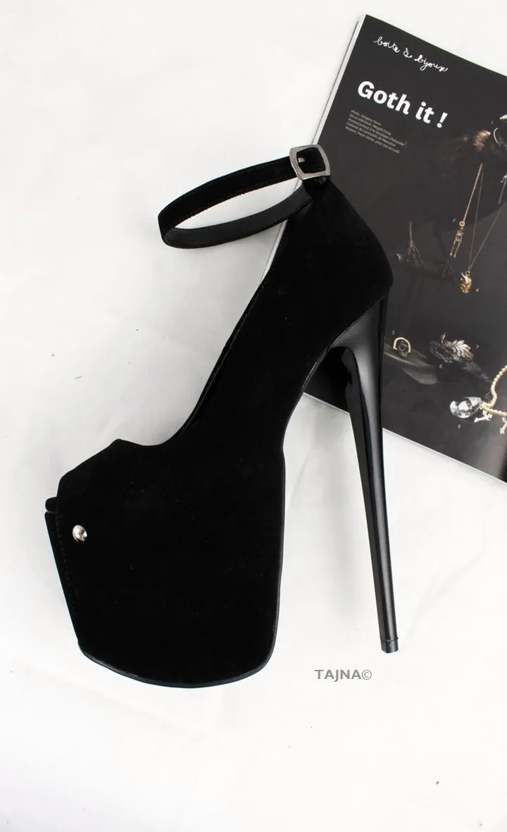 Black Suede Ankle Strap Platforms