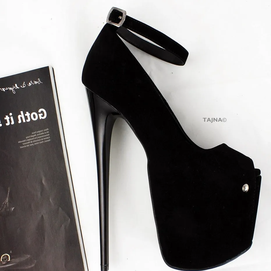 Black Suede Ankle Strap Platforms