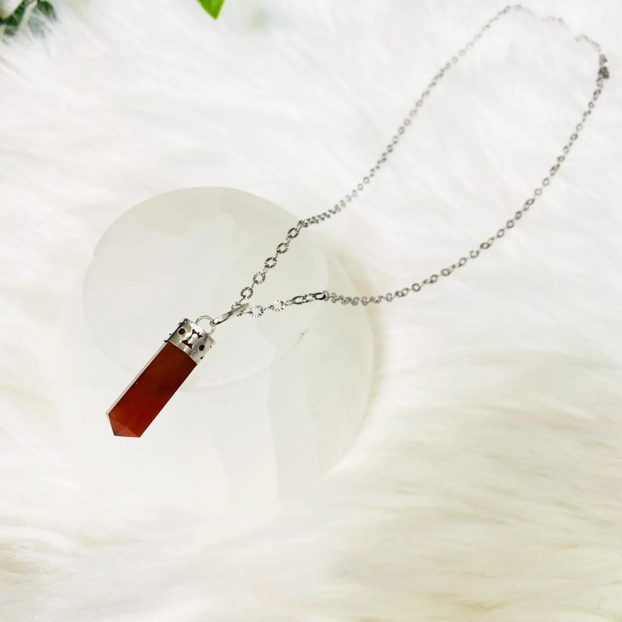 Carnelian Pointed Crystal Necklace with 18k Gold Dipped Silver Chain