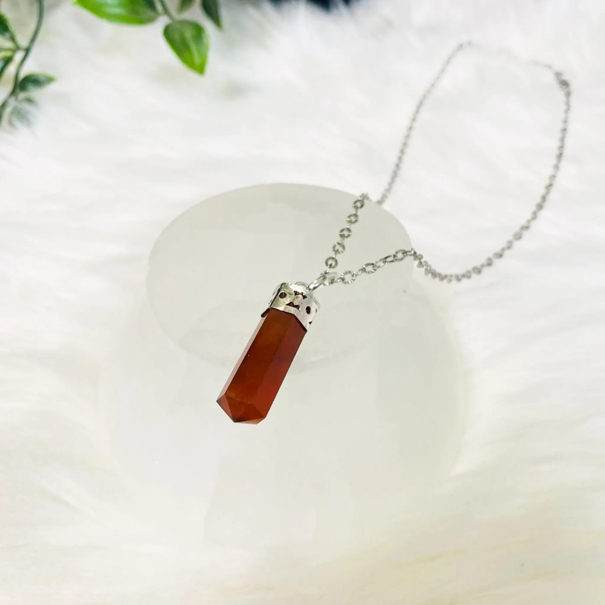 Carnelian Pointed Crystal Necklace with 18k Gold Dipped Silver Chain