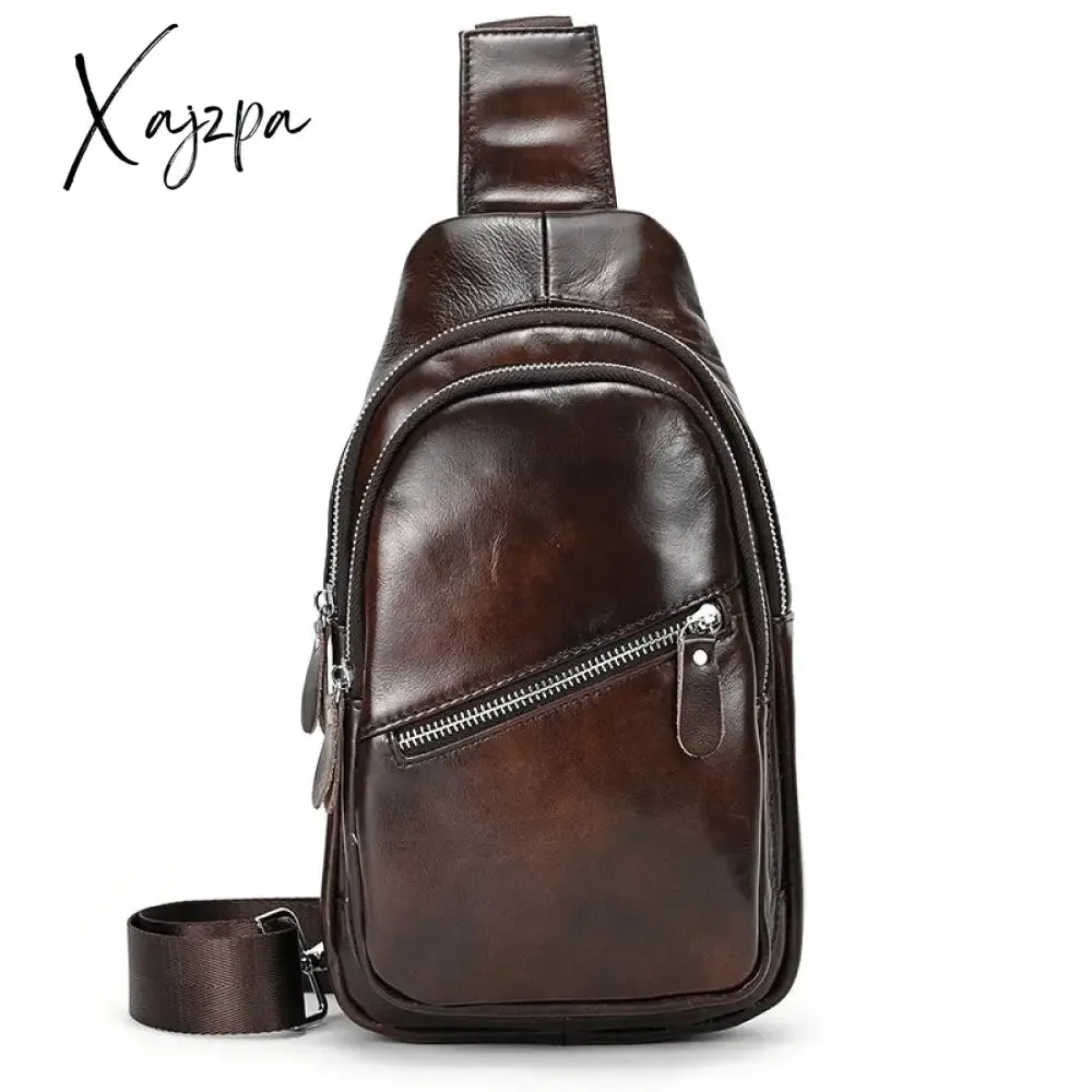 Chest Pack Casual Chest Bag Men Leather Chest Packs Mini Sling Bag Of Male Genuine Leather Crossbody Bag Single Shoulder Men Bag