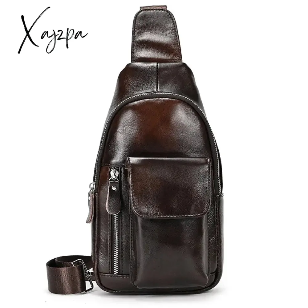 Chest Pack Casual Chest Bag Men Leather Chest Packs Mini Sling Bag Of Male Genuine Leather Crossbody Bag Single Shoulder Men Bag