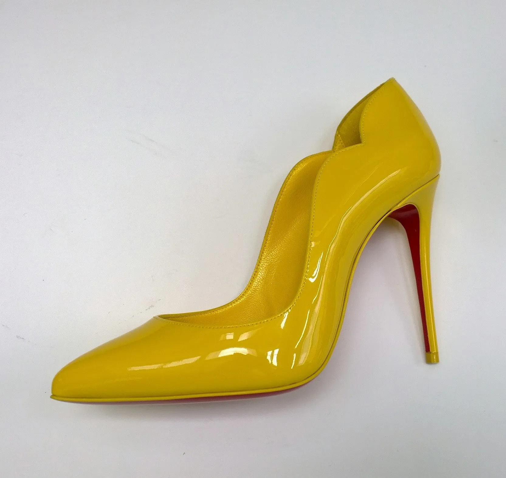 Christian Louboutin Hot Chick 100 in Bright Yellow Patent Leather Heels Shoes