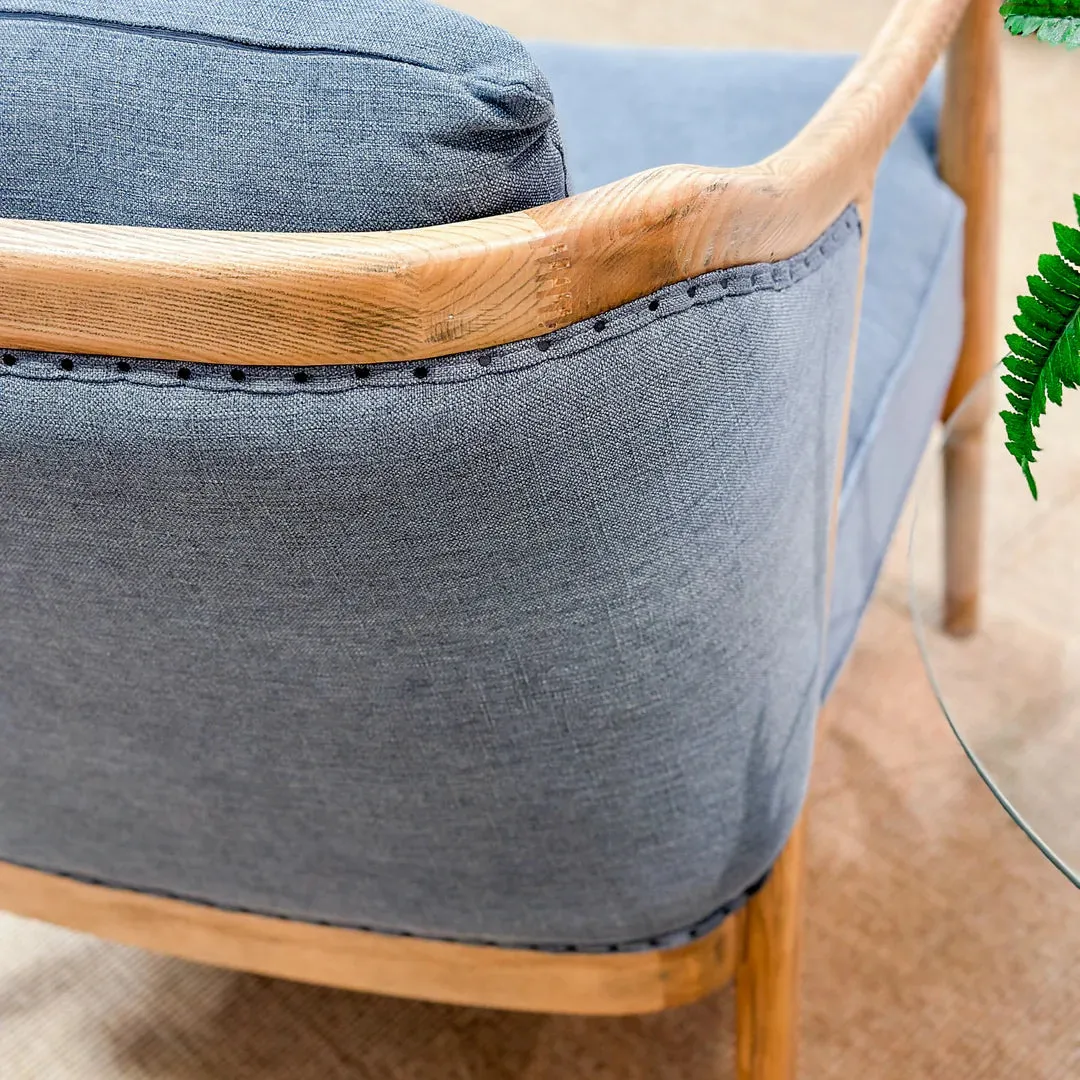 Cooper Oakwood Blue Linen Armchair