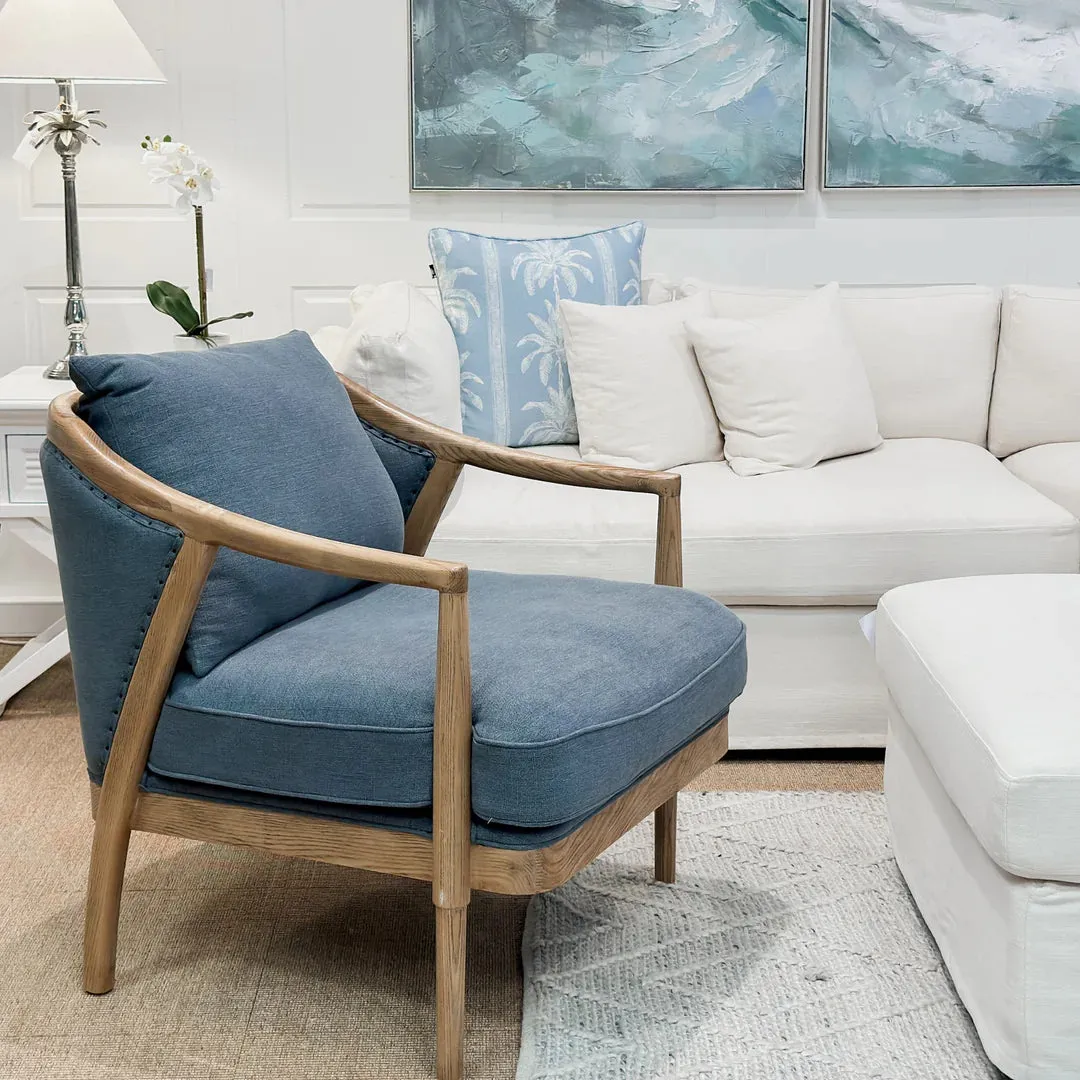 Cooper Oakwood Blue Linen Armchair