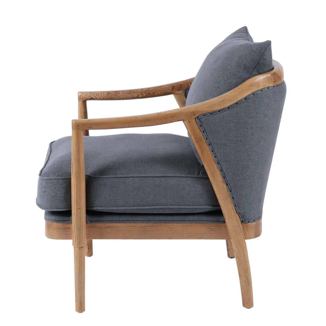 Cooper Oakwood Blue Linen Armchair