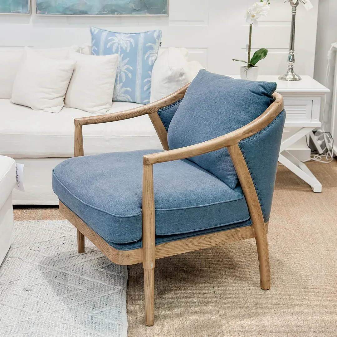 Cooper Oakwood Blue Linen Armchair