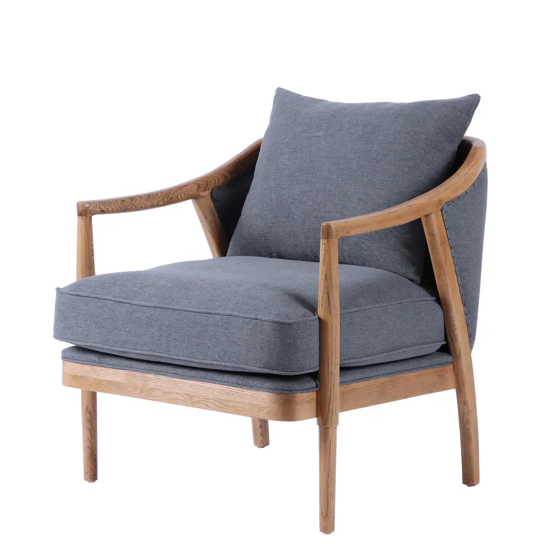 Cooper Oakwood Blue Linen Armchair