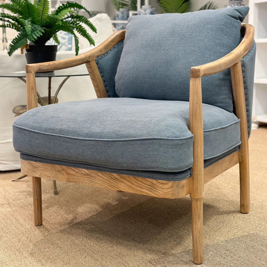 Cooper Oakwood Blue Linen Armchair