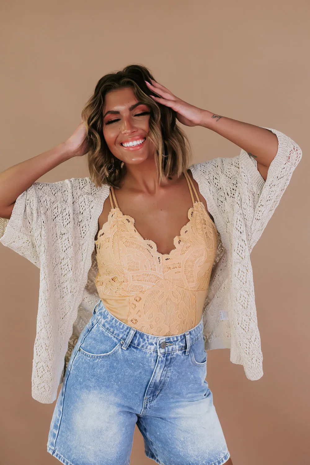 Crochet Open Front Cardi, Oatmeal