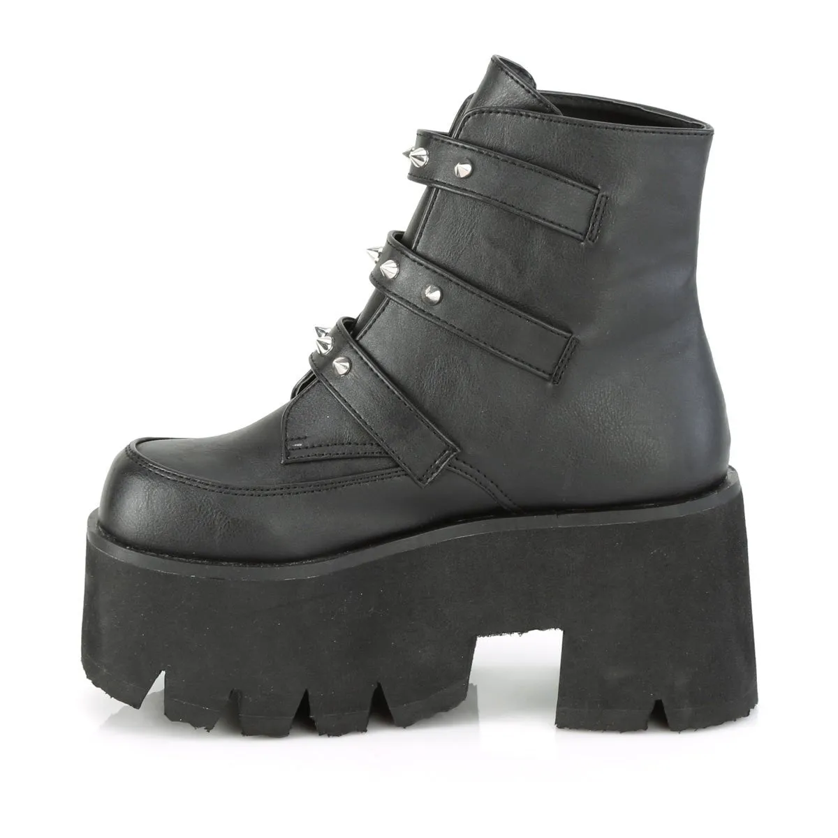 Demonia ASHES-55 | Black Vegan Leather Ankle Boots