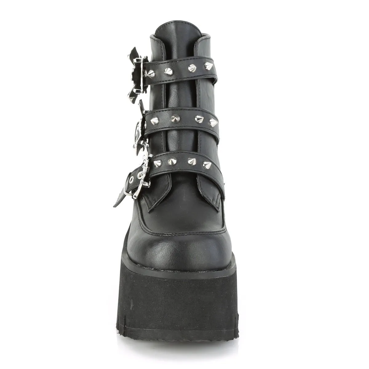 Demonia ASHES-55 | Black Vegan Leather Ankle Boots