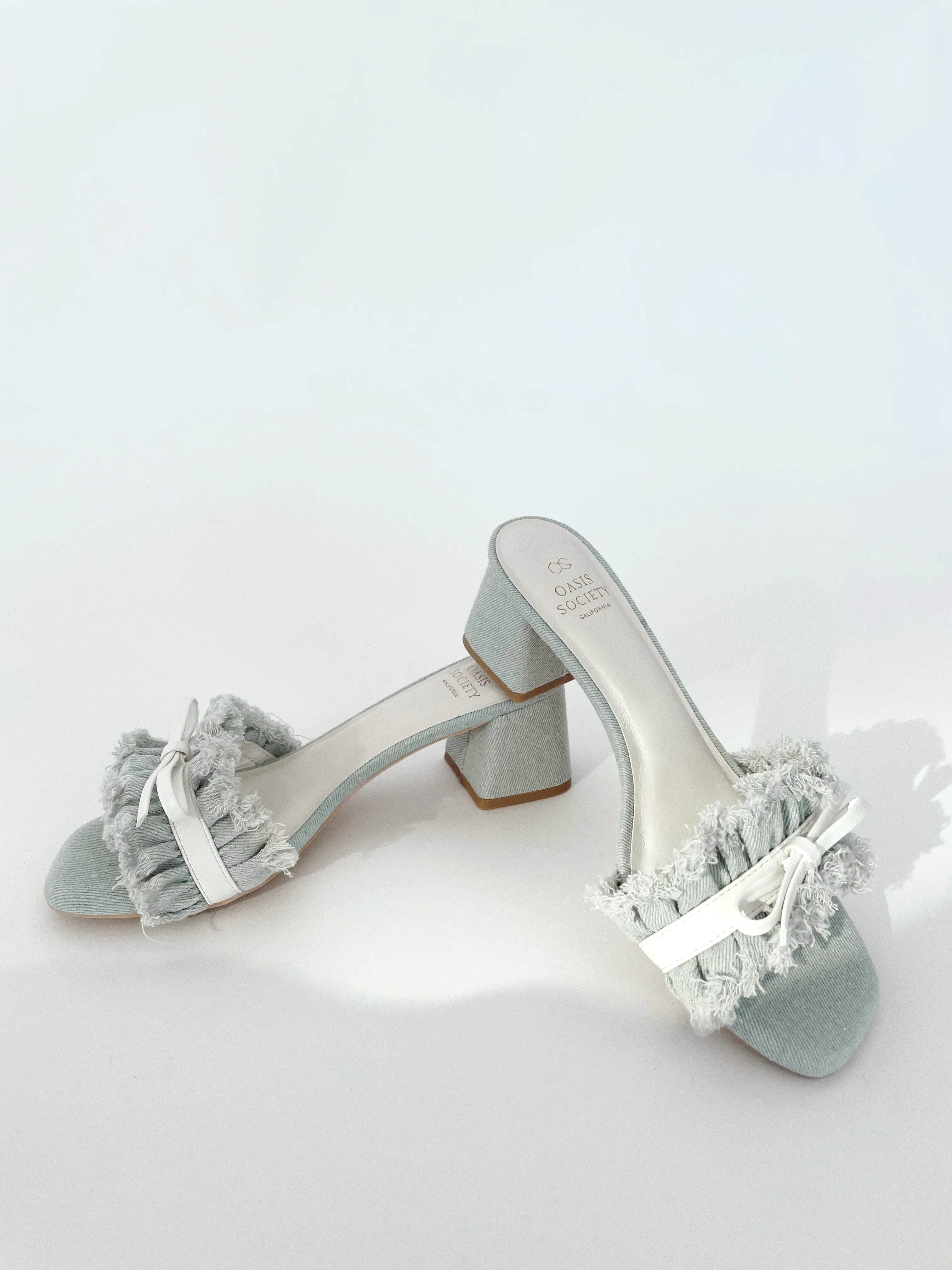 Denim Ruffle Bow Heel