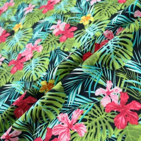 Dressmaking Tropical Palms & Flowers Print Cotton - Multicoloured