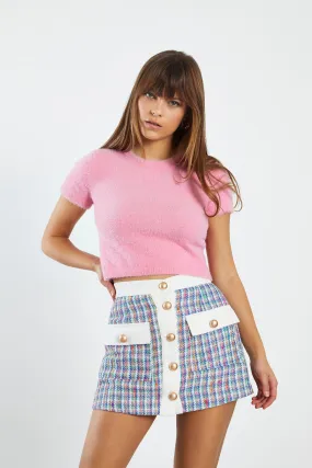 Glamorous Candy Pink Short Sleeve Knitted Top