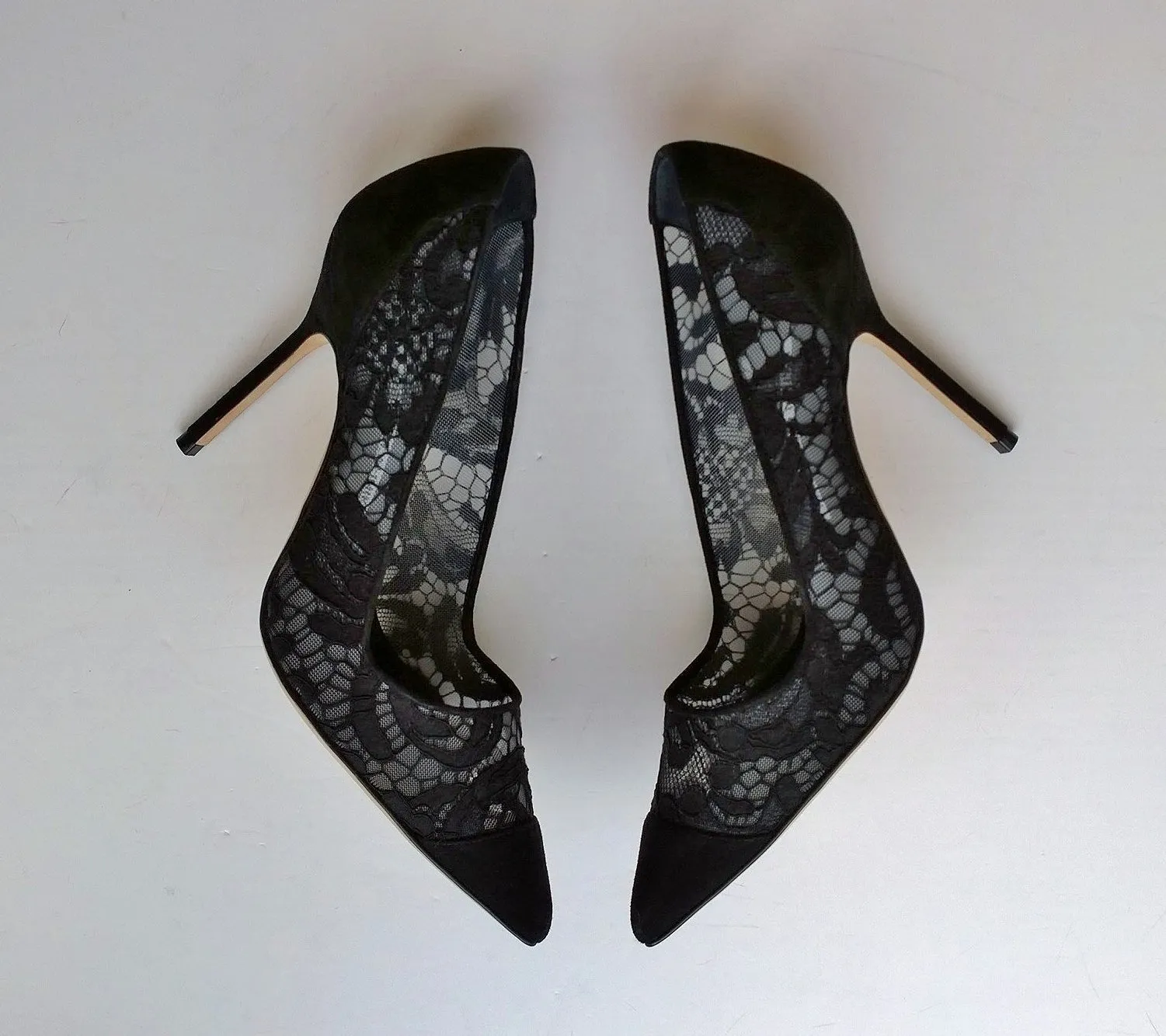 Manolo Blahnik Solola 105 Black Lace and Suede Heels