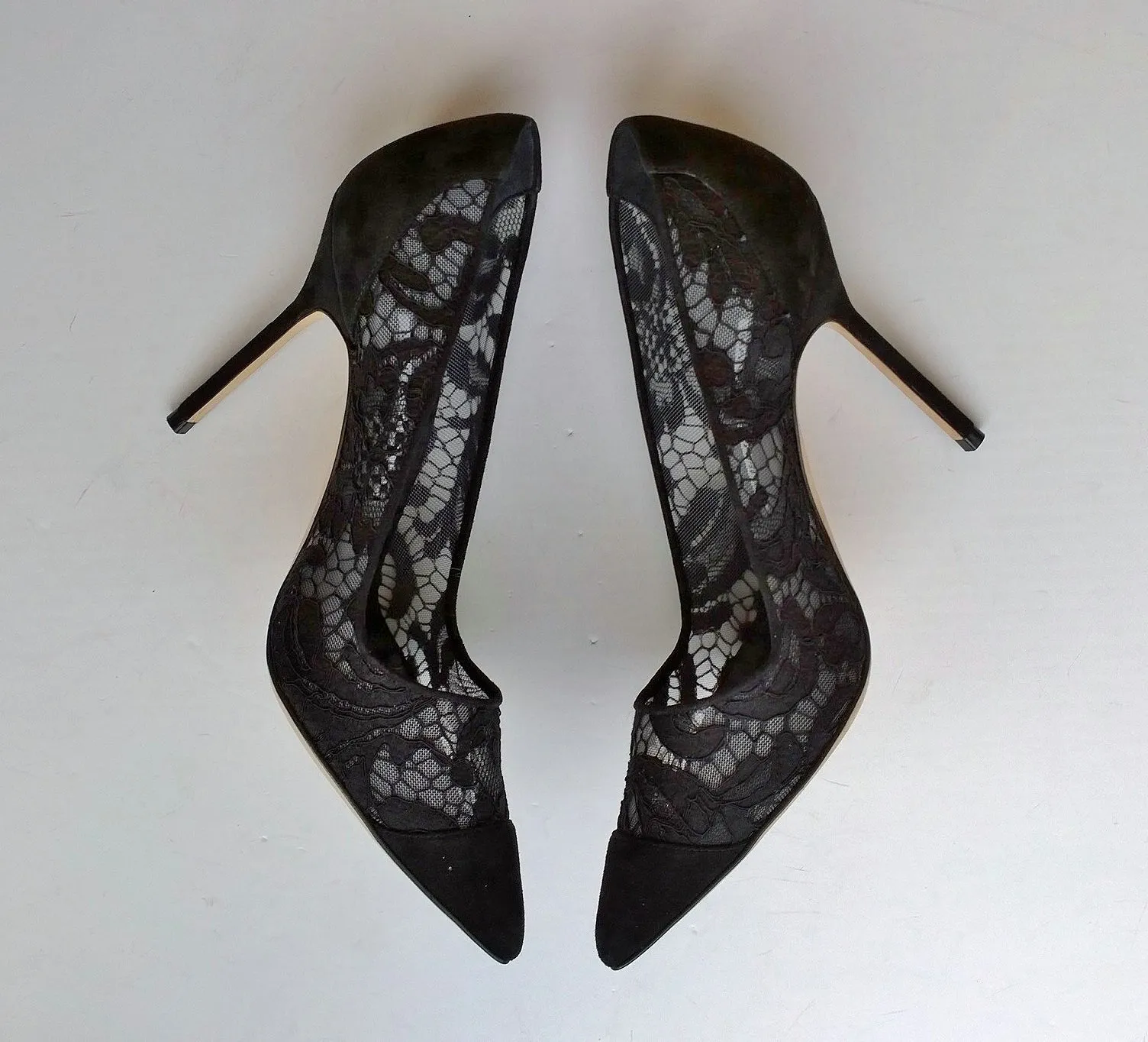 Manolo Blahnik Solola 105 Black Lace and Suede Heels