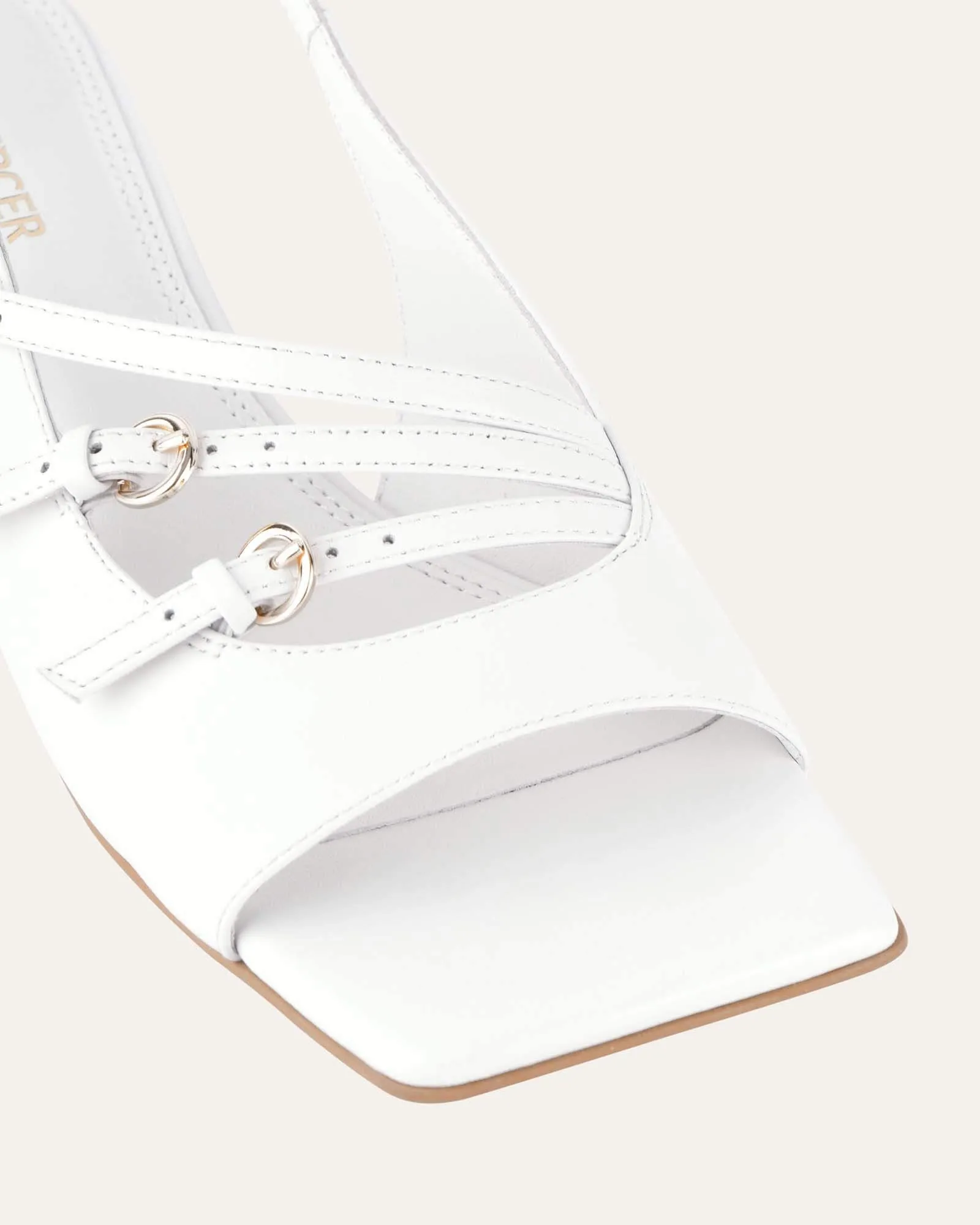 MONICA MID HEEL SANDALS WHITE LEATHER