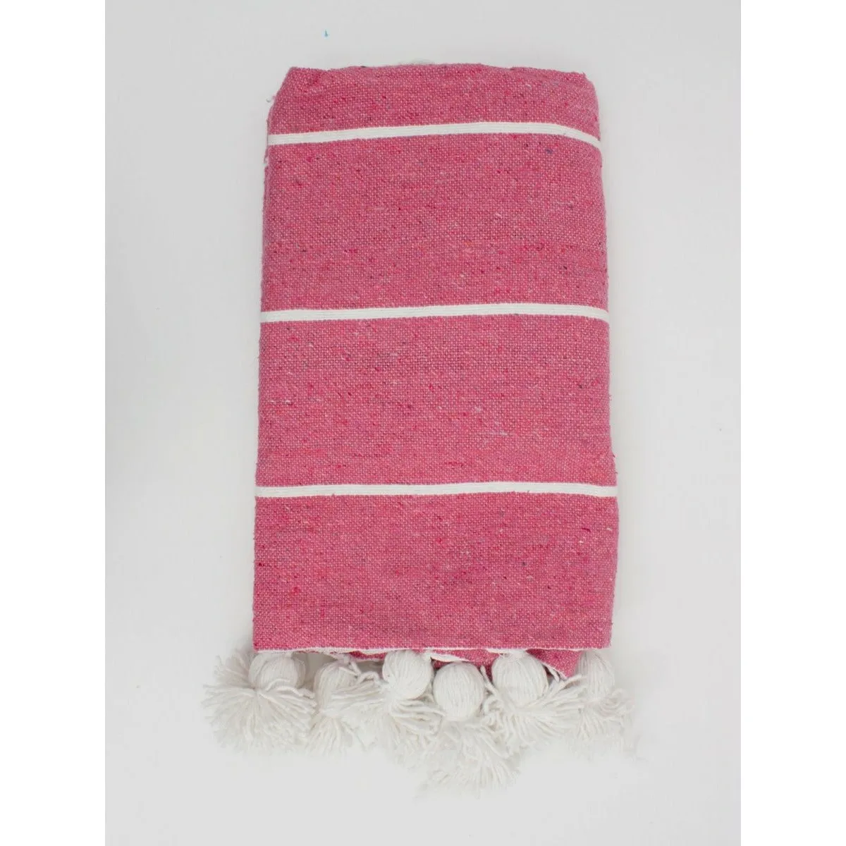 Moroccan Blanket - Hot Pink with Pom Poms