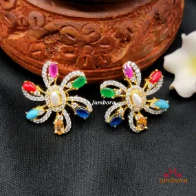 Multicolor Floral AD Zircon Stud Earring