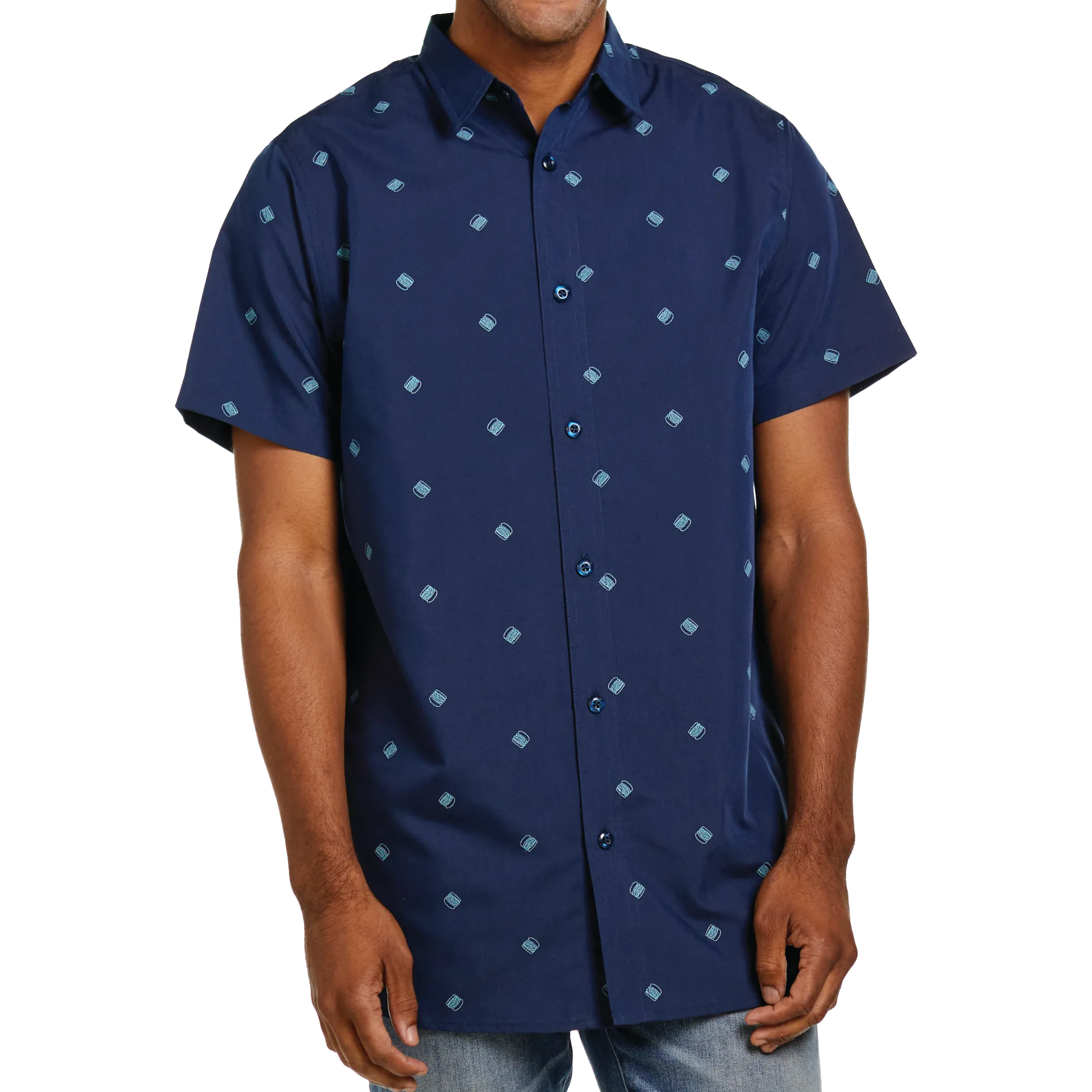 Navy Double-Double Button Up