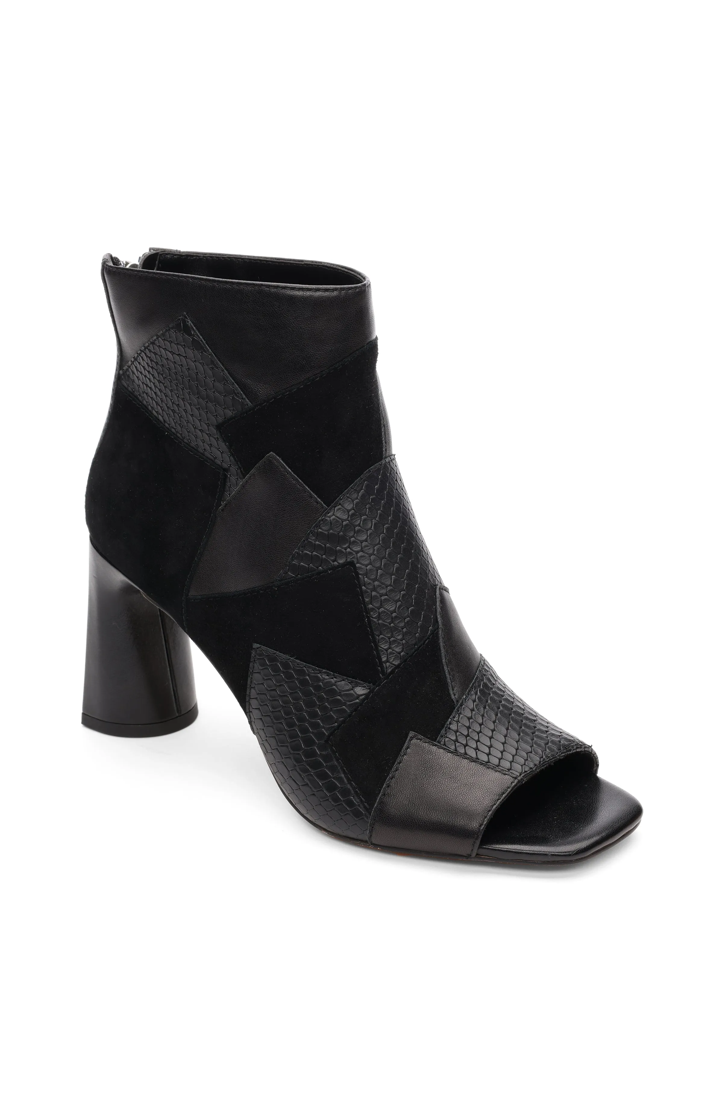 PARK BOOTIE MULTI LEATHER PATCHWORK OPEN TOE