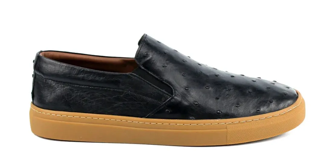 Pelle "Grafton" Ostrich Slip-On Loafer Black