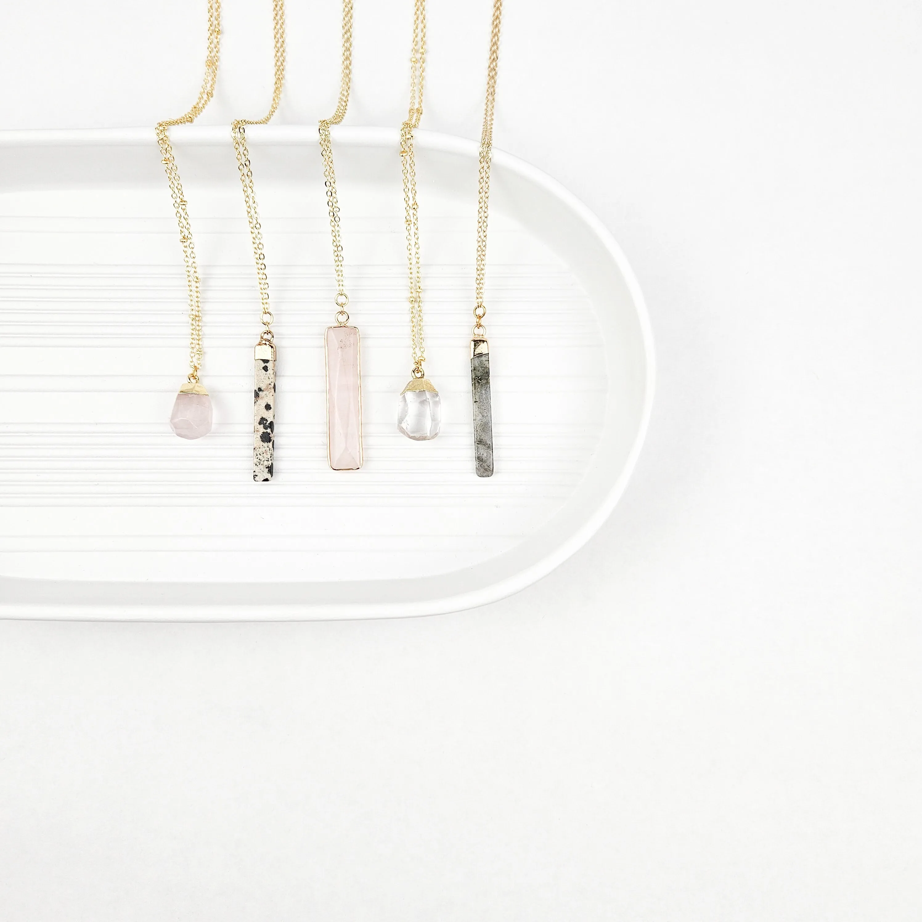 Rose Quartz Gem Drop Necklace