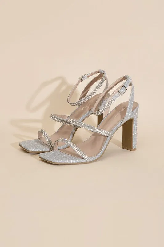 Silver Rhinestone 4" Block Heels